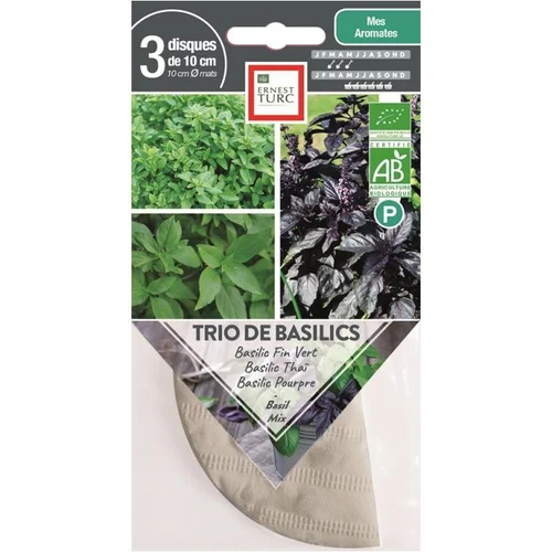 Graines présemées de trio de Basilics bio Ernest Turc - 3 ronds de 10 cm