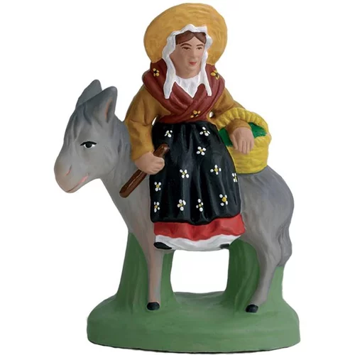 Santon pour crèche femme sur l'âne gris - 7 cm