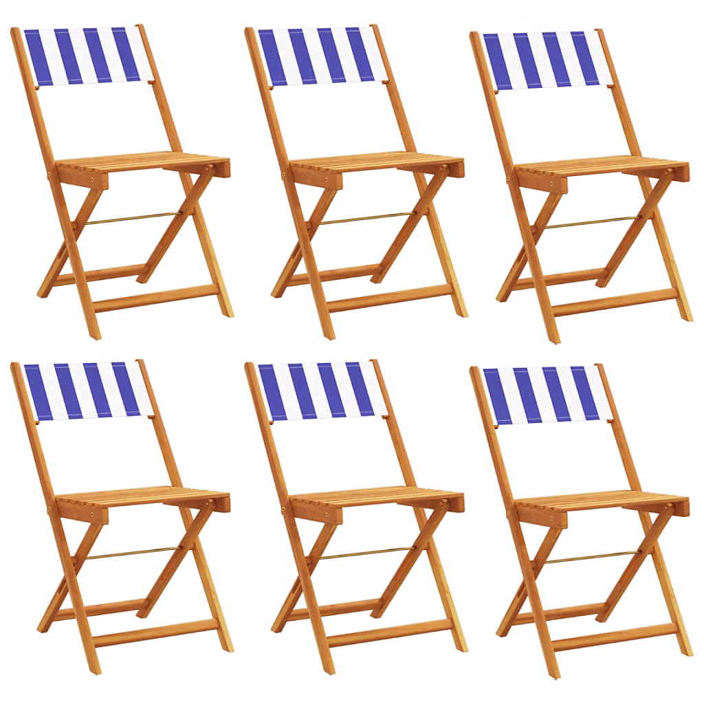 Salon et mobilier de jardin – Chaises pliantes 6 pièces Tissu bleu et blanc et bois massif vidaXL