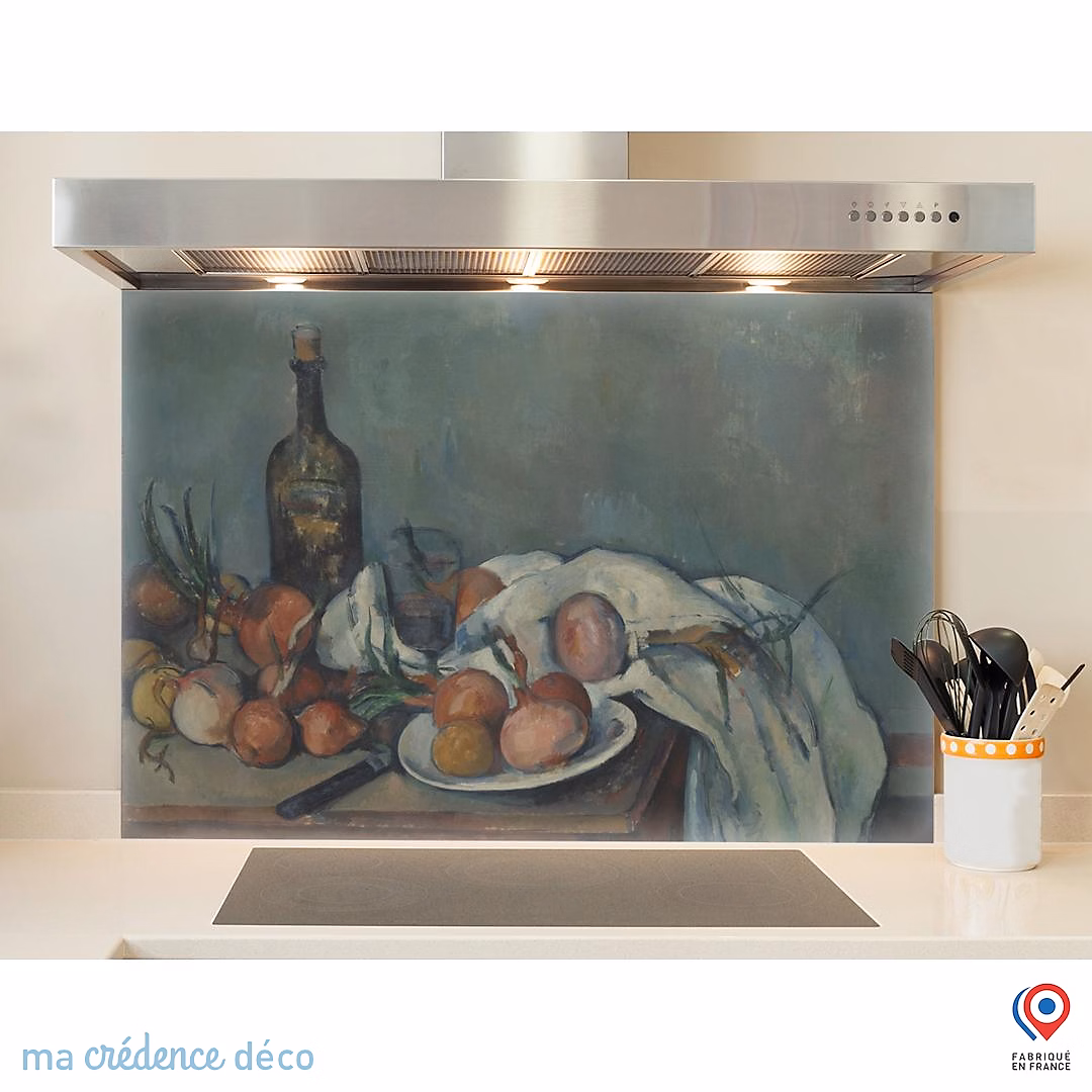 Crédence cuisine fond de hotte Paul Cézanne – Nature morte aux oignons, Verre trempé, L 90 cm x H 50 cm, MaCrédenceDéco