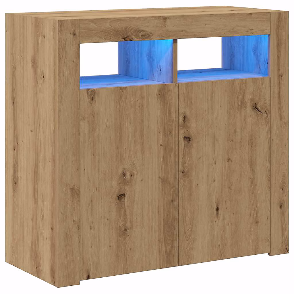 Meuble – Buffet avec lumières LED chêne artisanal bois d'ingénierie vidaXL