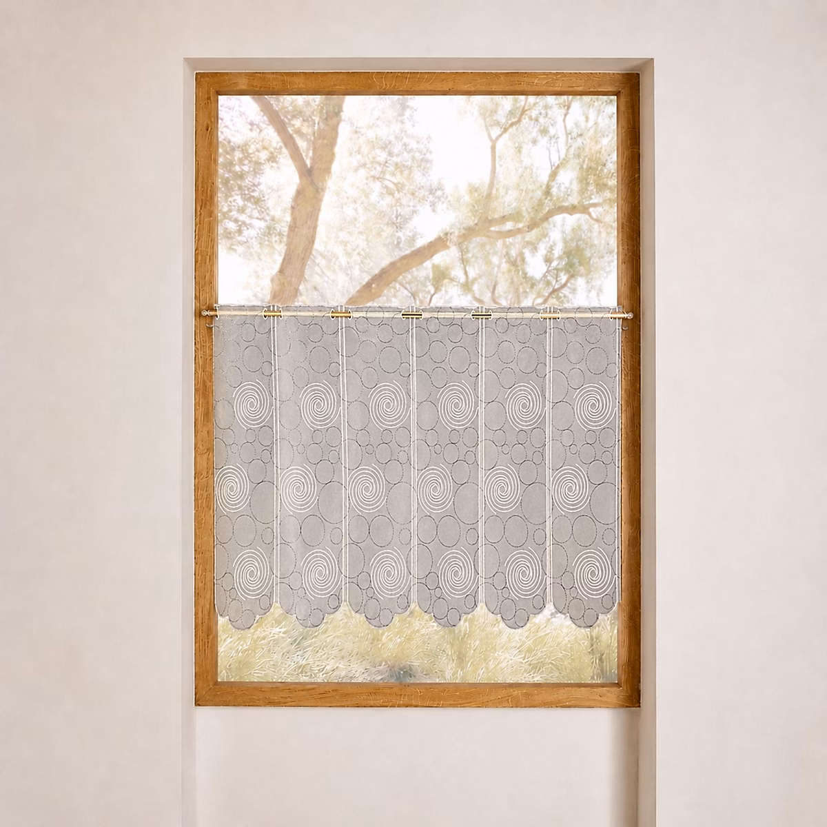Brise – bise brodé à motifs spirales et cercles (120 × 45 cm | Crème)