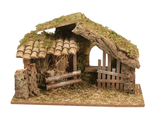 Crèche vide en bois et liège avec tuiles et barrière 42 x 18 x 28 cm