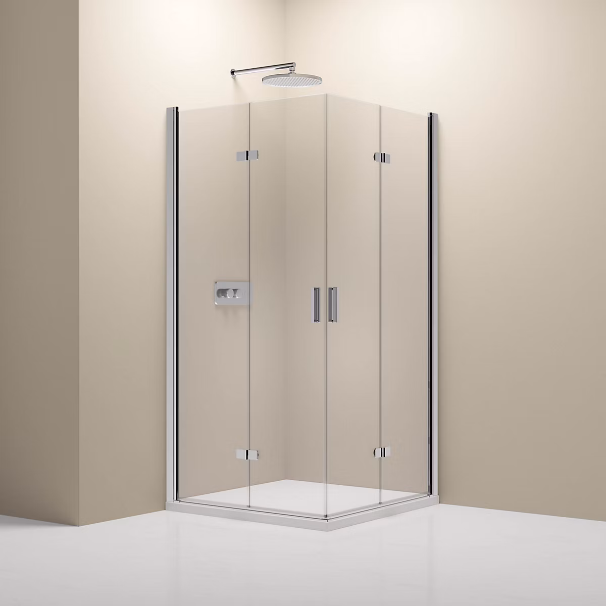 Cabine de douche d'angle verre 8mm Cabine de douche intégrale Parre douche 2 portes pliantes angle – NT213 | 90 × 90 × 195cm | Chrome