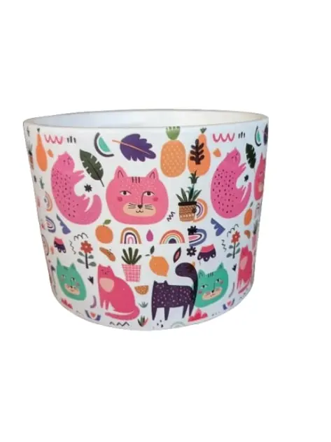 Cache-pot herbe à chat coloris multicolore en céramique - 14 x 10,7 cm