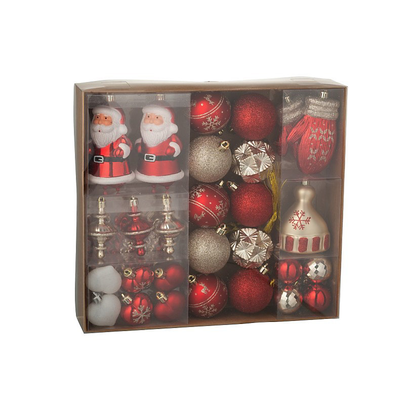 Boite de 80 décorations de Noël en plastique rouge 30 × 18 × 58 cm