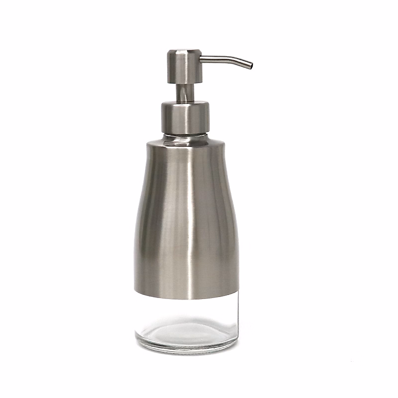 BASHLWUA 300 ml Distributeur de savon noir en verre et acier inoxydable – distributeur de savon douche avec étiquettes