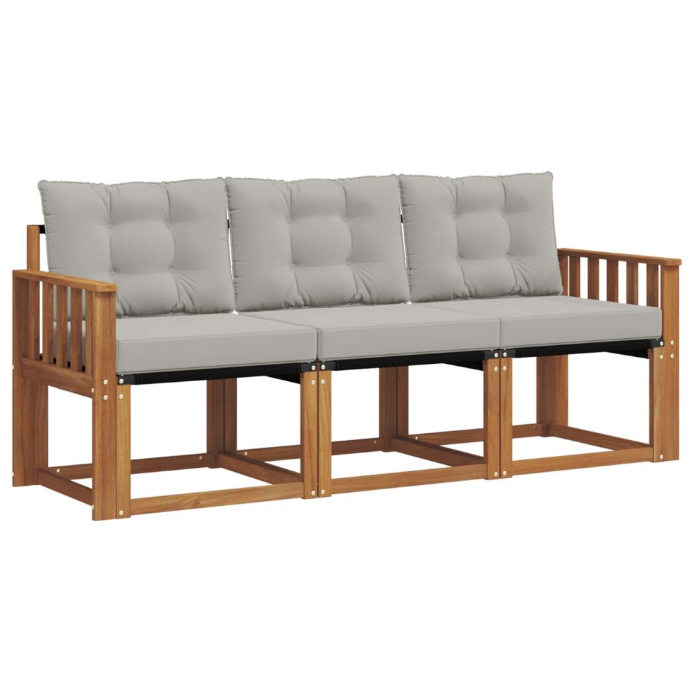 vidaXL Ensemble de canapés d'extérieur 3 pc Gris Naturel et Clair – Aménagement du jardin