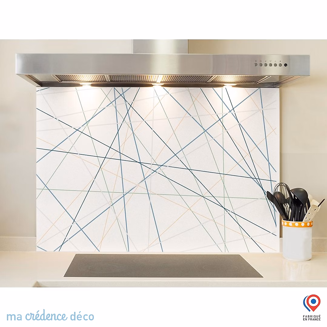 Crédence cuisine fond de hotte Jeux de diagonales colorés 2 – Verre trempé | L 60 cm x H 45 cm | MaCrédenceDéco