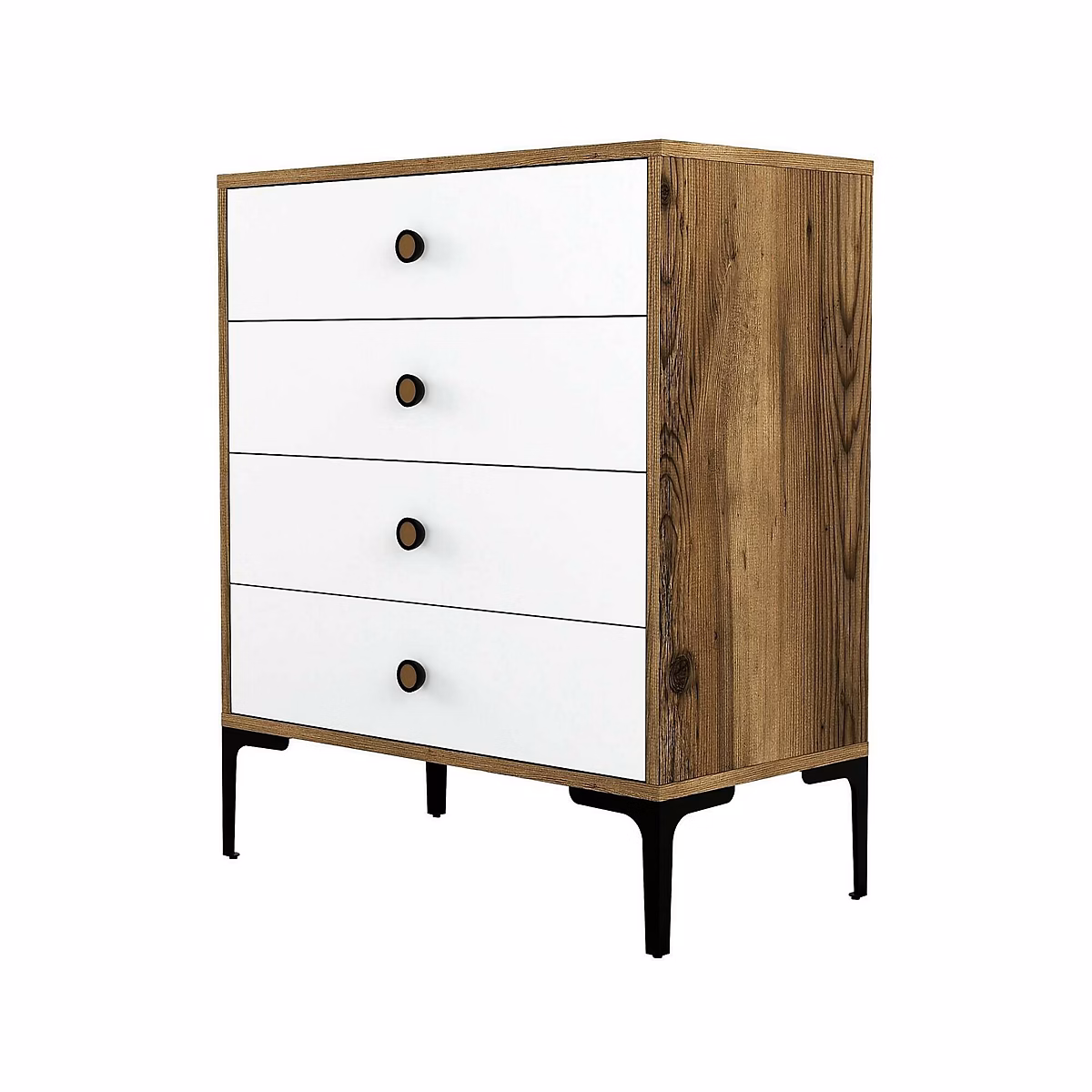 Commode Molly – Commode polyvalente | Commode de chambre | Meuble avec tiroirs | 76x40h91 cm | Noyer et Blanc