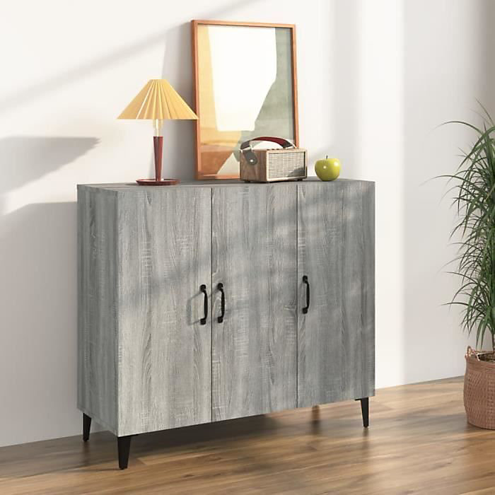 817463 vidaXL Buffet Sonoma gris 90 × 34 × 80 cm Bois d'ingénierie