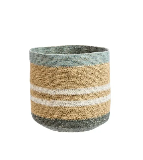 Panière lignes coloris bleu en osier - 25 x 25 x 25 cm