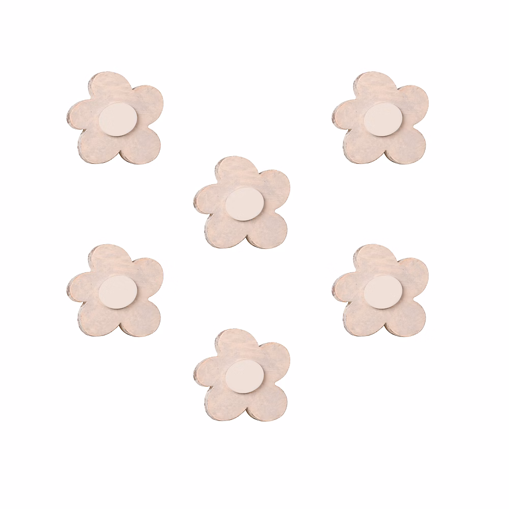 6 Un. bouton poignées de meuble pour bébé fleur bois couleur sable SHABBY CHIC 54 × 52MM pour tiroir commode et armoire