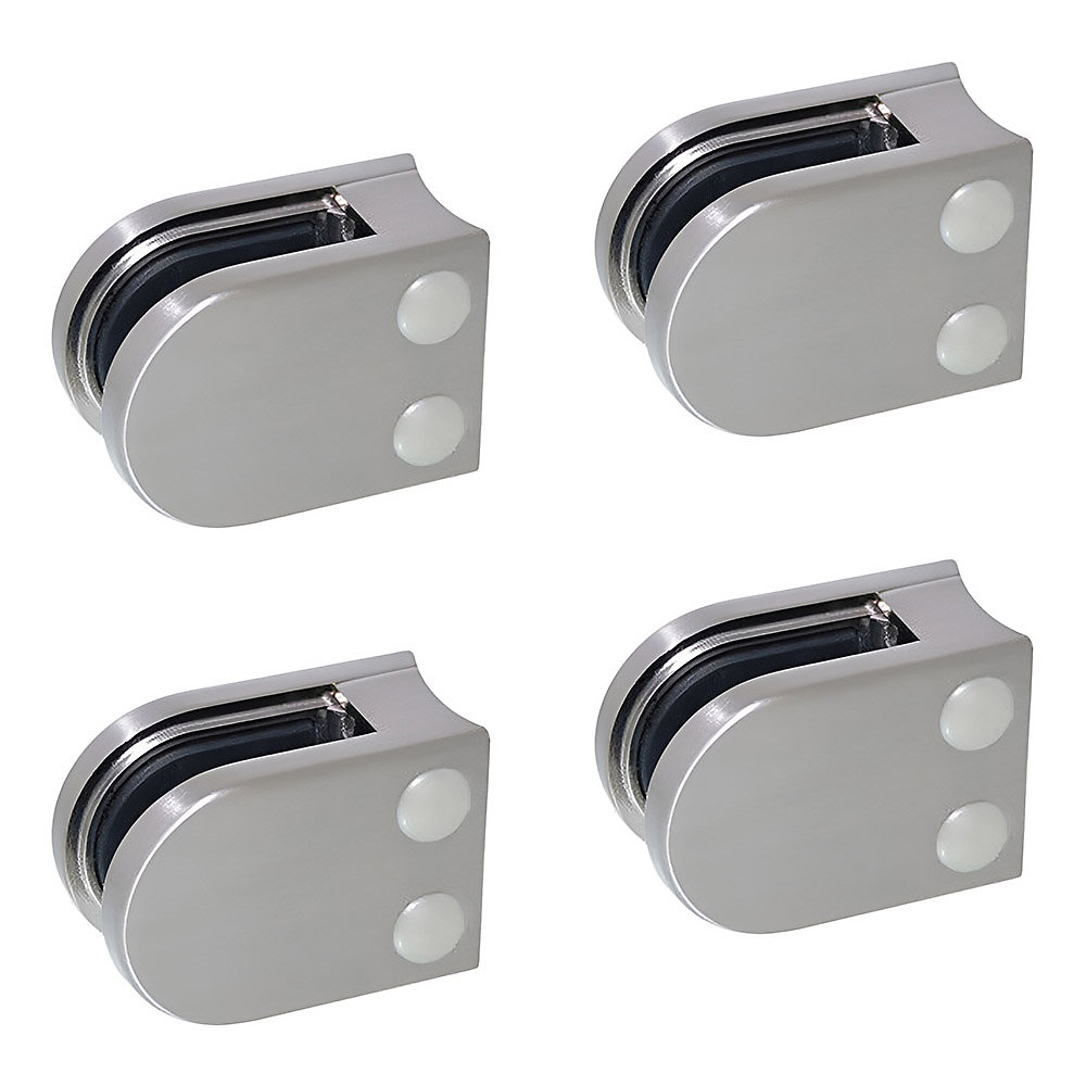 4 x Pince à verre pour tube diam. 42 | 4 modèle 05 – Ep. verre 12 – 76 mm – Zamak aspect inox brossé