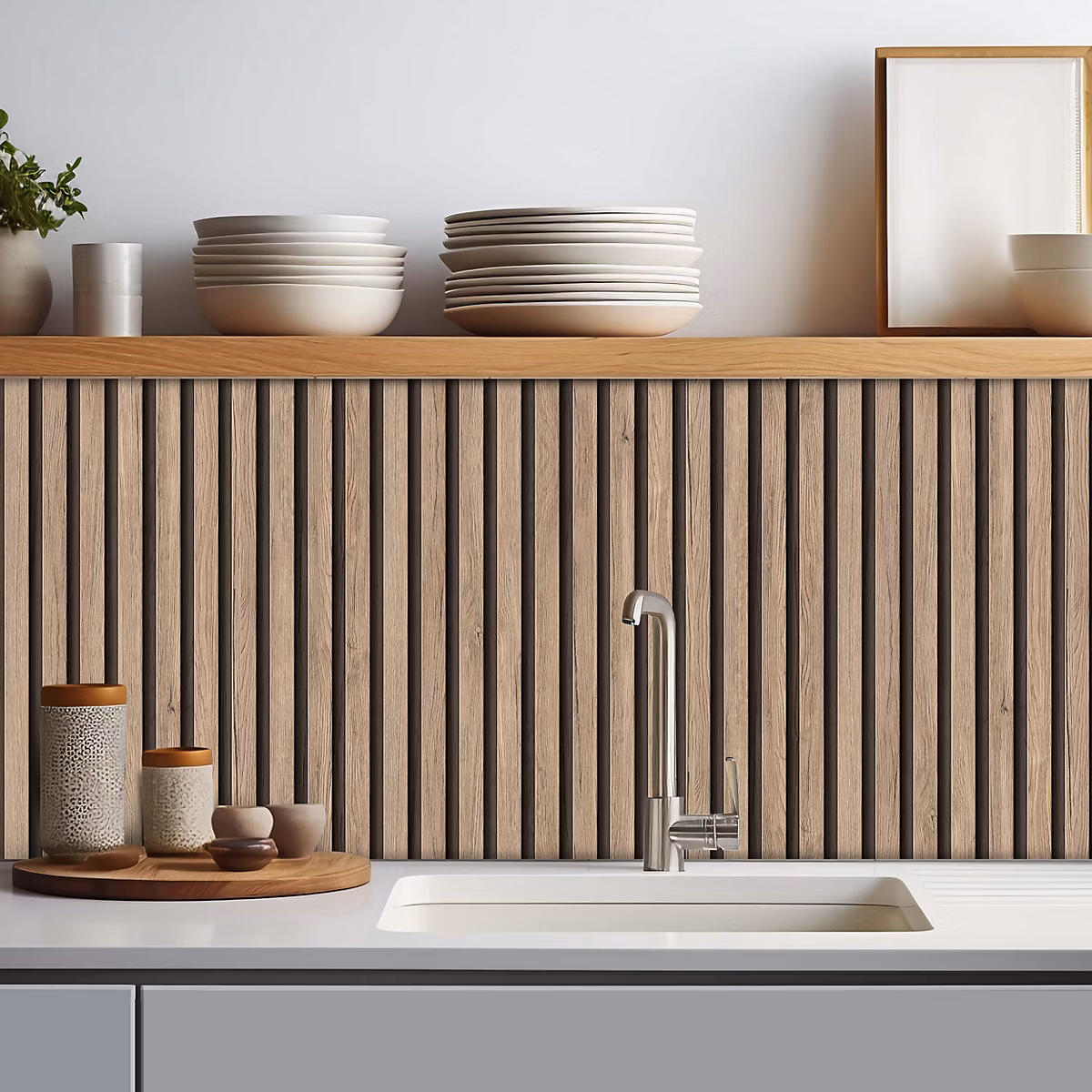 Crédence adhésive imitation tasseaux bois 003 60 × 100cm