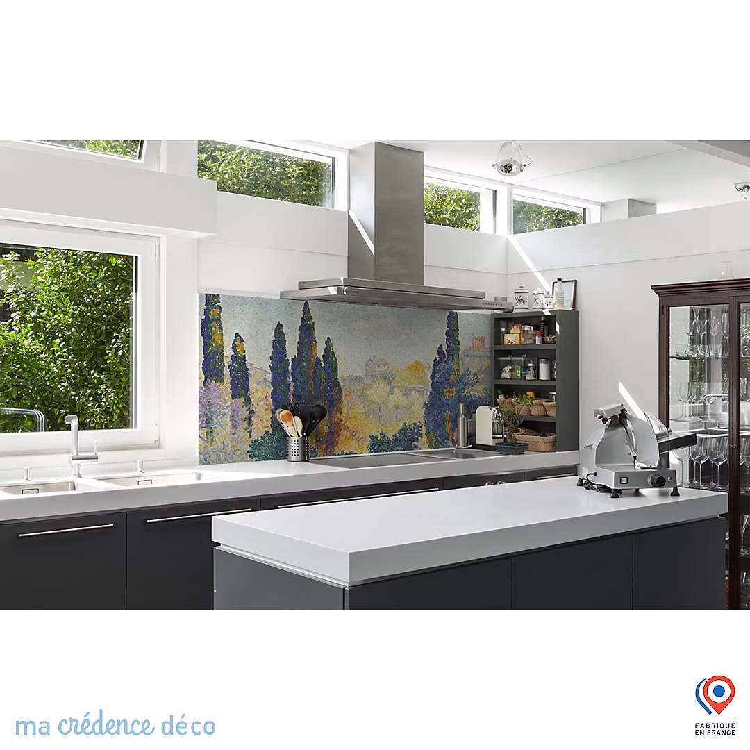 Crédence cuisine fond de hotte Delacroix H. E – Les Cyprès à Cagnes | Verre trempé | L 60 cm x H 45 cm | MaCrédenceDéco