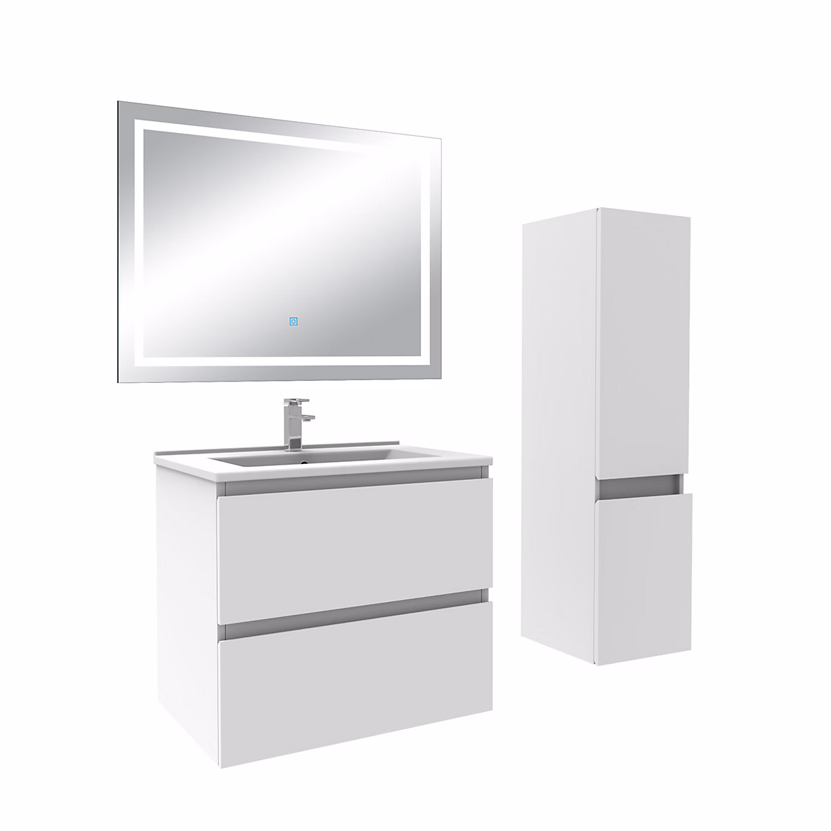 Ensemble meuble salle de Bain 60cm simple vasque avec colonne et miroir 3 couleurs blanc – Réf. JCRNIVCFP2006115493