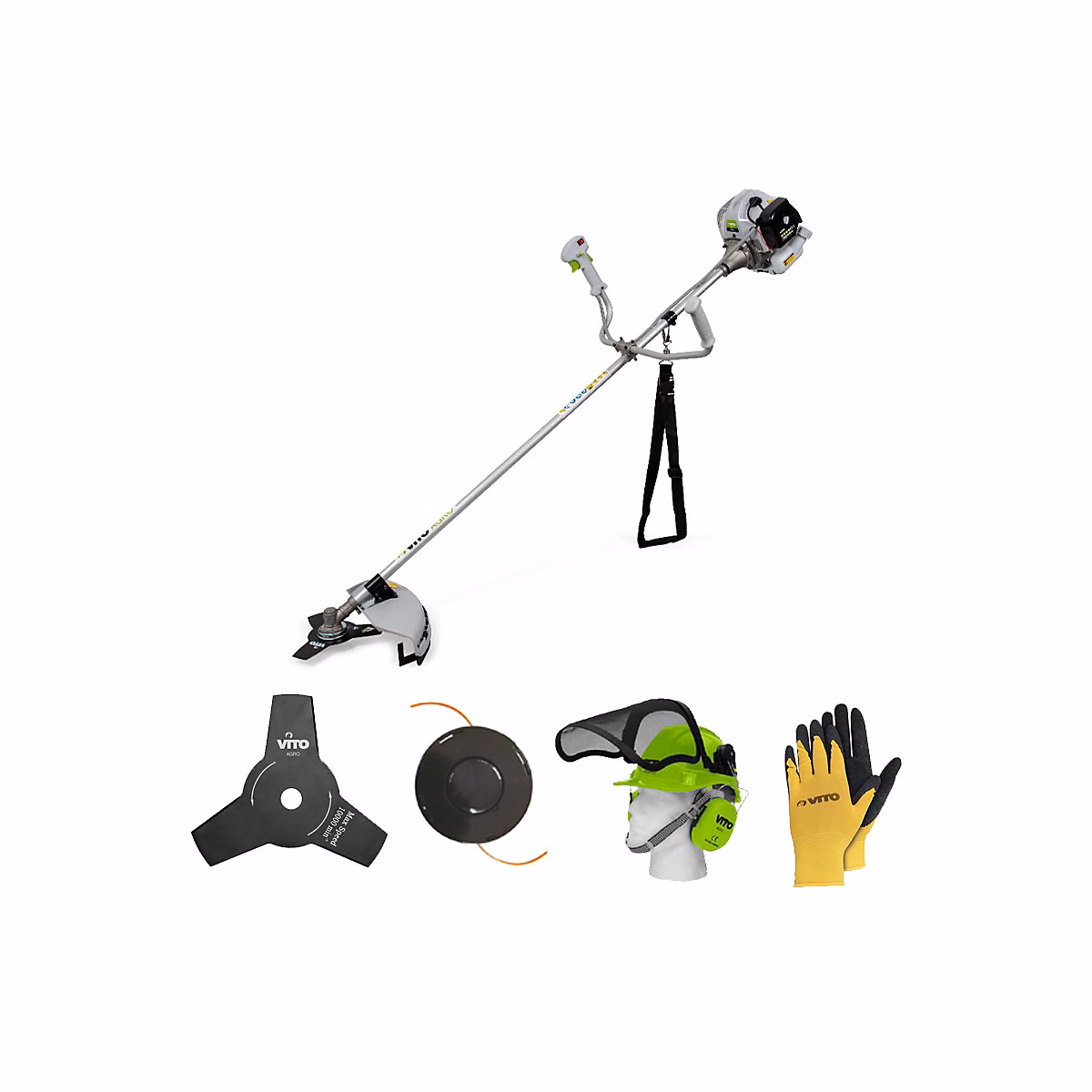 Débroussailleuse thermique 43Cm3 + Casque de sécurité anti-bruit + Gants de protection VITO – Réf. IVXXROQWA2311502615
