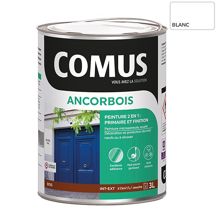 ANCORBOIS blanc 3L – Peinture de protection et de décoration microporeuse 2 en 1 (primaire et finition) bois
