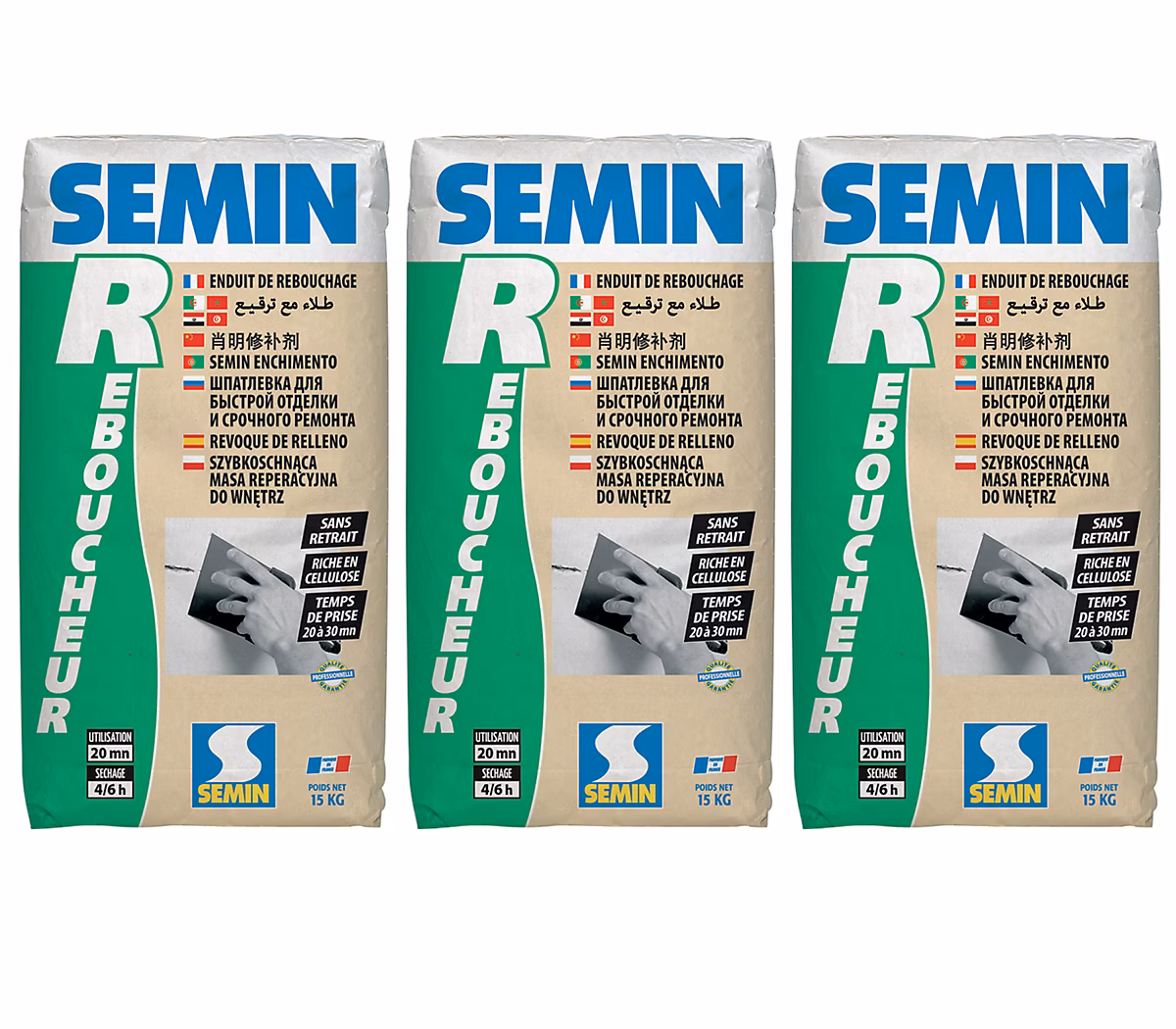Enduit de Rebouchage Semin R – Poudre, Sac 15 kg (lot de 3)
