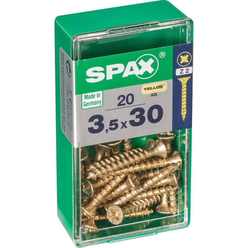 CENTRALE BRICO Lot de 20 vis acier tête fraisée pozidriv SPAX, Diam.3.5 mm x L.30 mm – 3.5 mm 30 mm