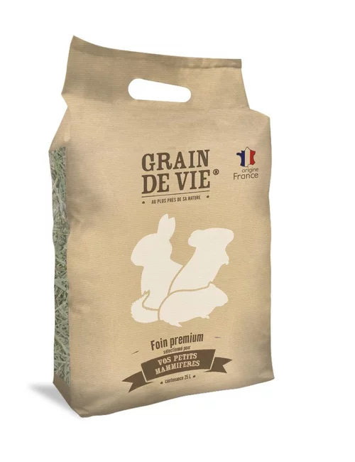 Foin premium pour petits mammifères Grain de vie - 25 L