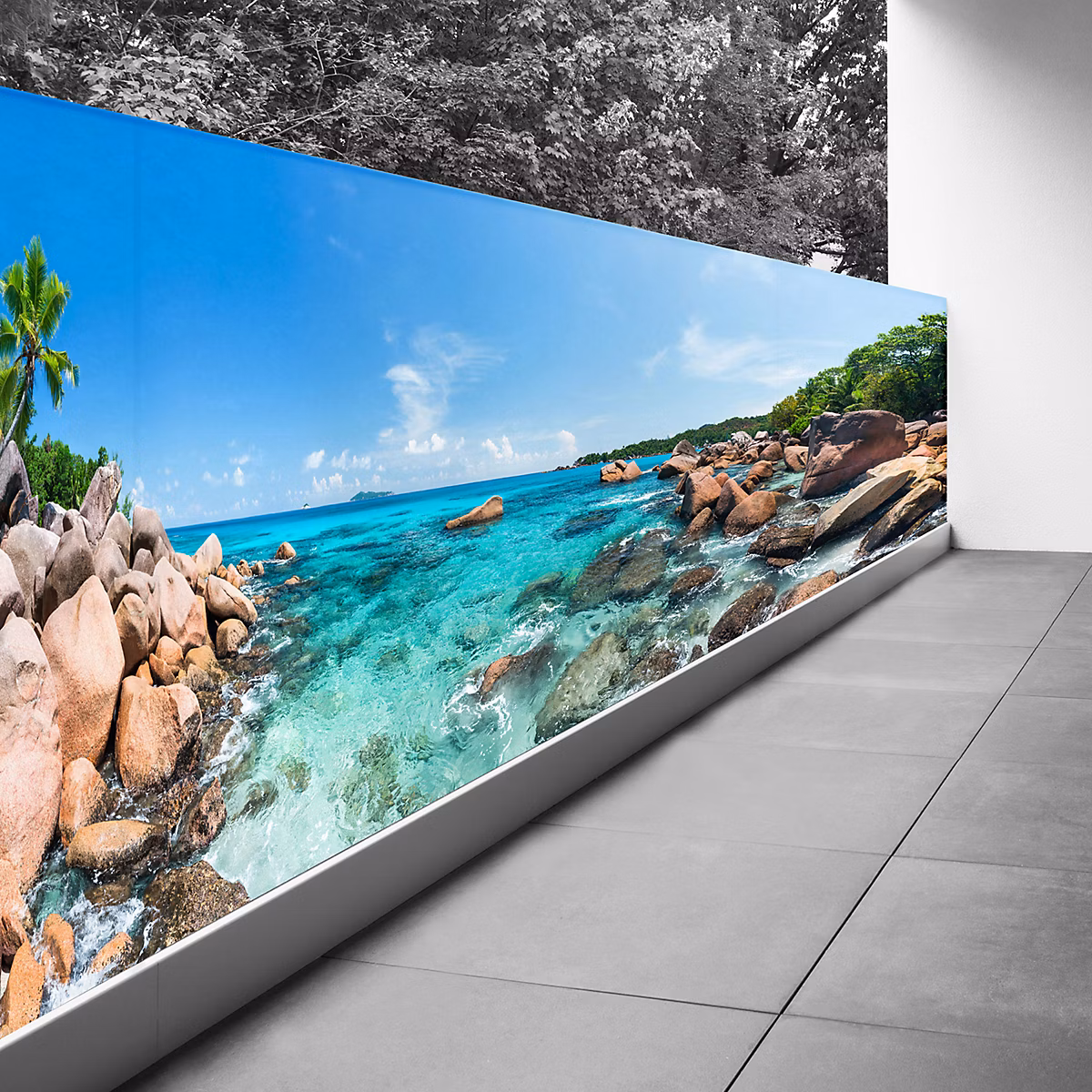 Brise vue Trompe l'oeil – 130 × 455 cm | Vue mer 3617689693873