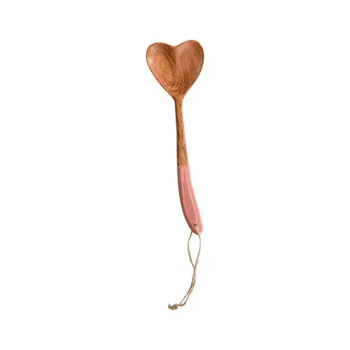 Cuillère à glace en bois forme cœur rose x 2 - 17 cm
