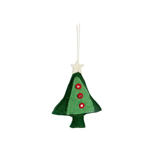 Décoration à suspendre sapin en feutrine rouge, blanc et vert - 4 x 6 cm
