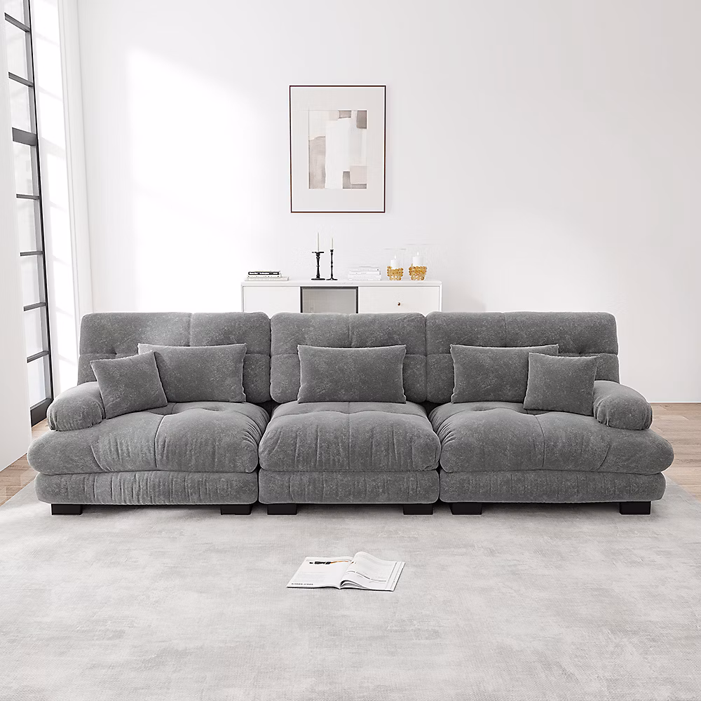 Canapé d'angle modulaire convertible en lit | 3 places – chenille gris – assise profonde et confortablement rembourré