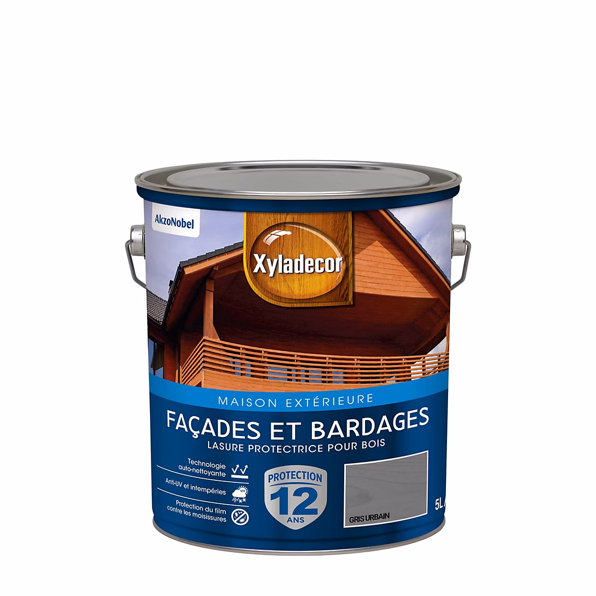 Peinture extérieure – Lasure bois extérieur façades et bardages gris urbain satin Xyladecor 5 L