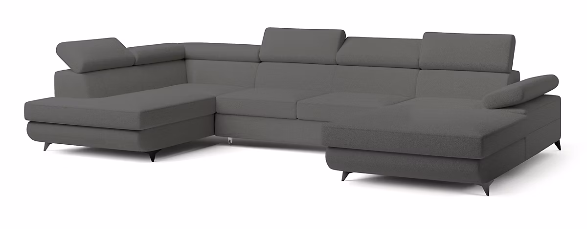 Canapé d'angle rubano gris en bouclé avec fonction de couchage | Canapé