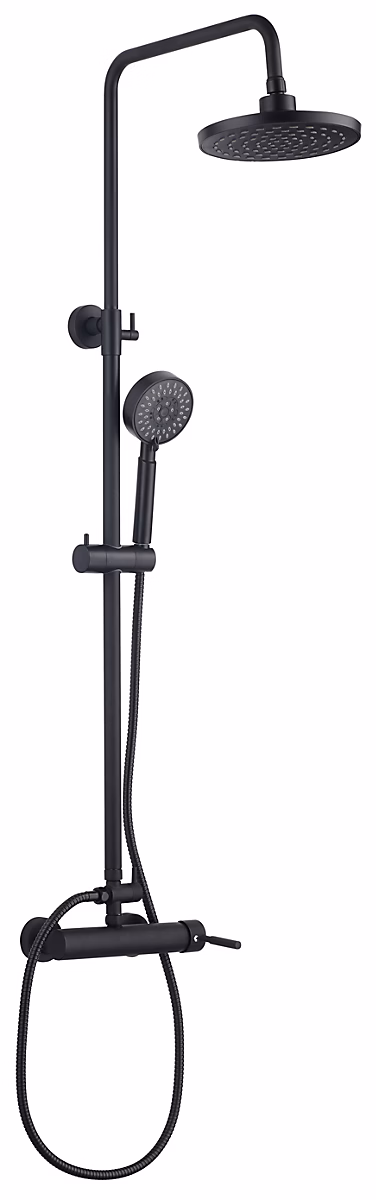 Colonne de douche mécanique avec pommeau + douchette 5 jets + flexible + barre réglable – noir | Edouard Rousseau Hera
