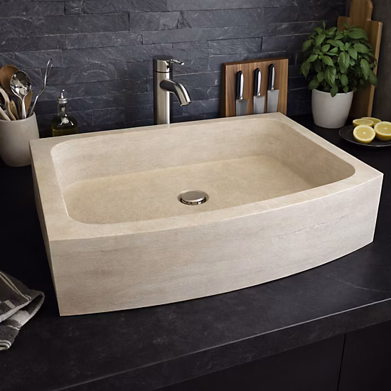 Évier de cuisine en travertin beige Maxilly | 1 bac – 70 x 52 x H.18 cm – C – NEGOCE