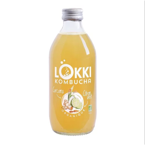 Kombucha curcuma et citron vert en bouteille en verre de 33 cl
