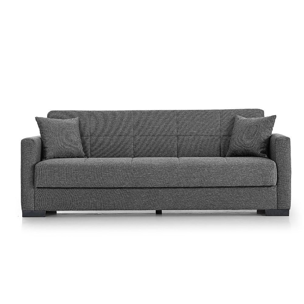 Canapé-lit 3 places clic-clac en tissu gris canapé sofa convertible – Longueur 212 x Hauteur 81 x Profondeur 73 cm